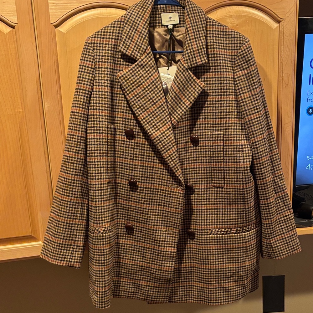 Tuckernuck Brown Plaid Double-Breasted Pea Coat